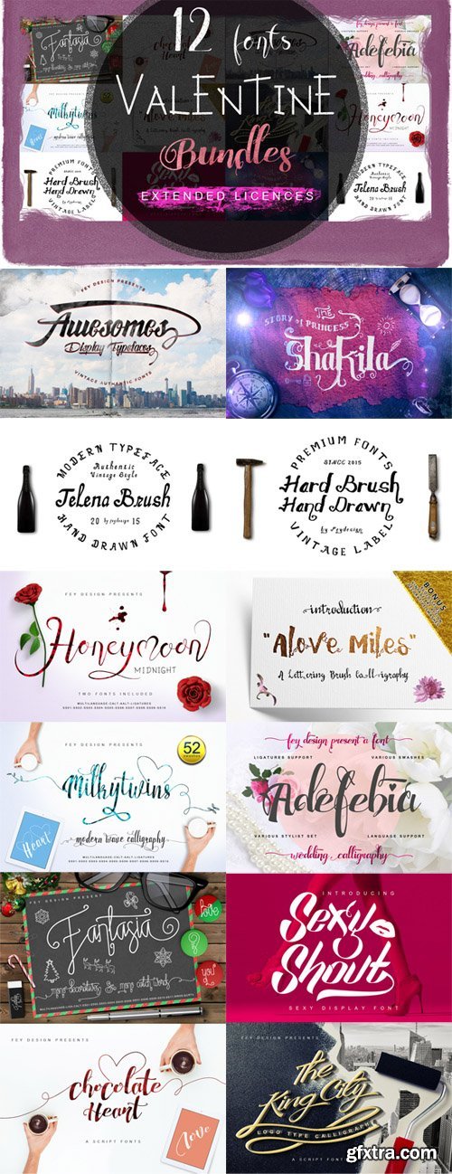 CreativeMarket 12 Font Valentine Day Bundle 499827