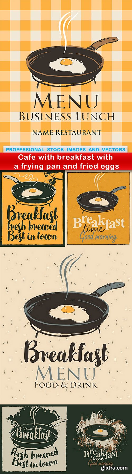 Cafe with breakfast with a frying pan and fried eggs - 6 EPS