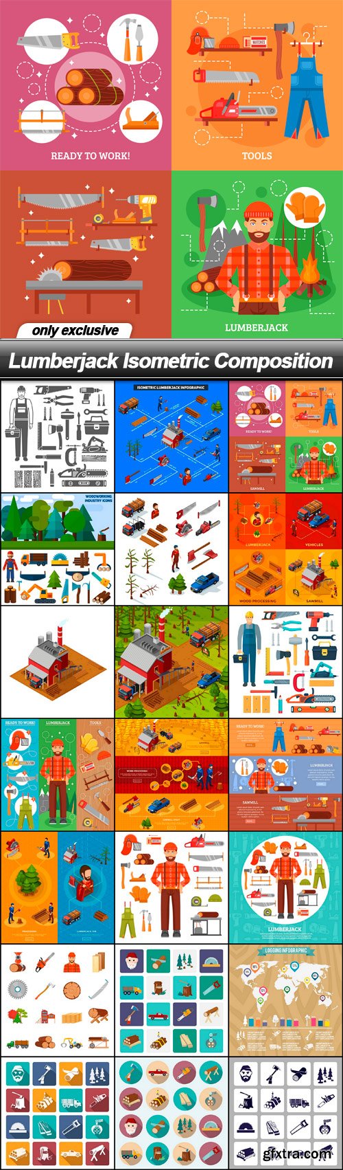 Lumberjack Isometric Composition - 21 EPS