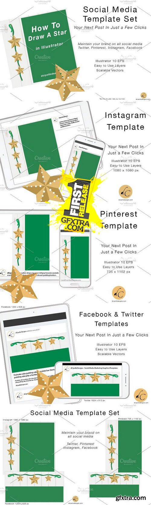 CM - Ribbon And Stars Social Template Set 1040395