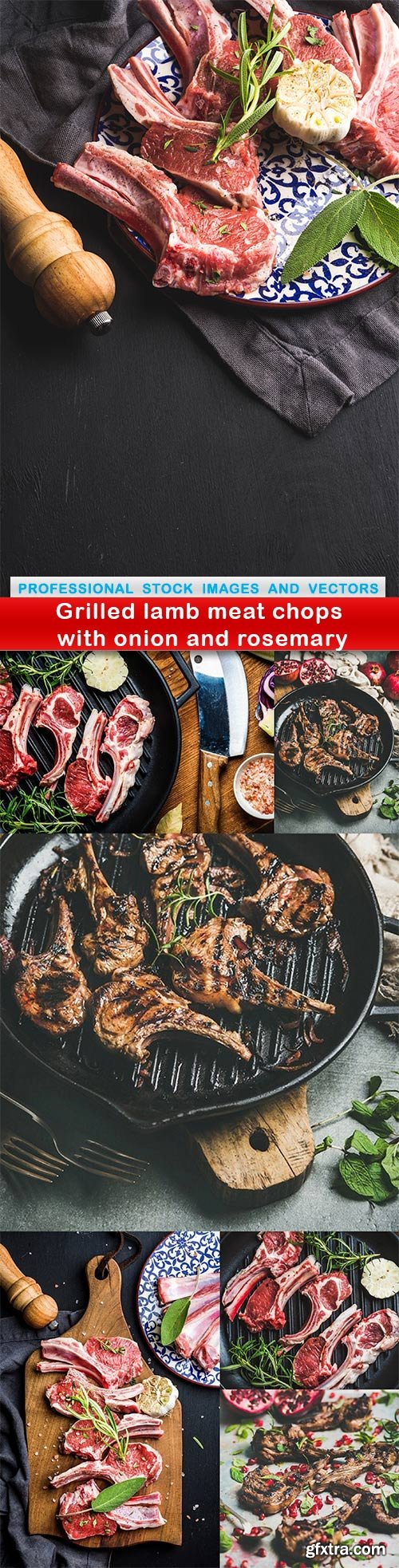 Grilled lamb meat chops with onion and rosemary - 7 UHQ JPEG