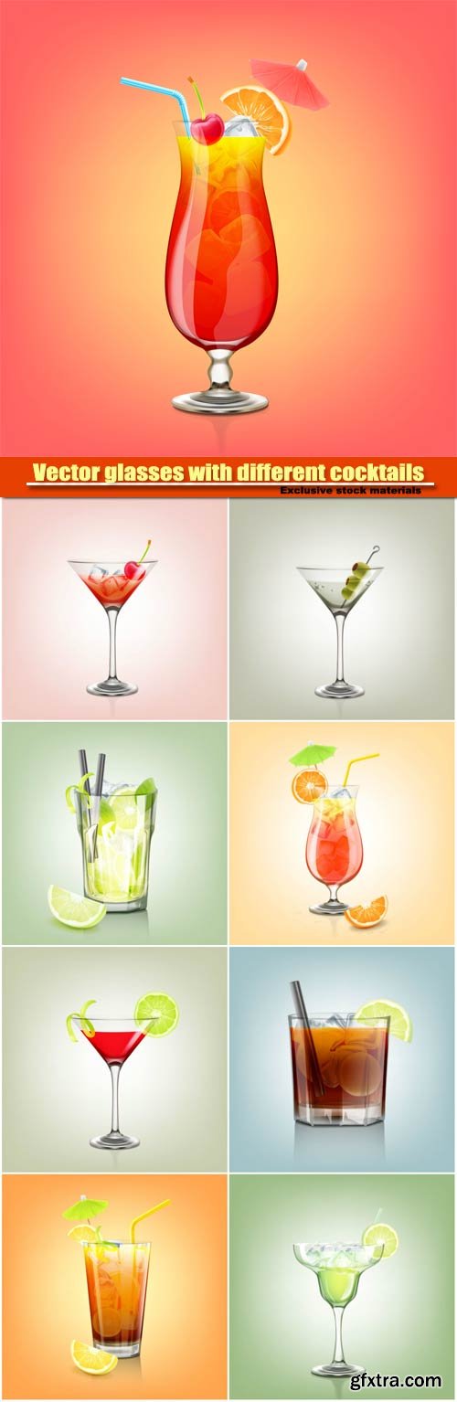 Vector glasses with different cocktails