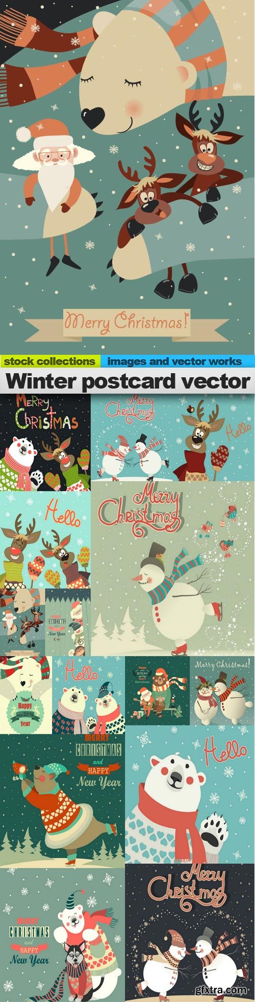 Winter postcard vector, 15 x EPS