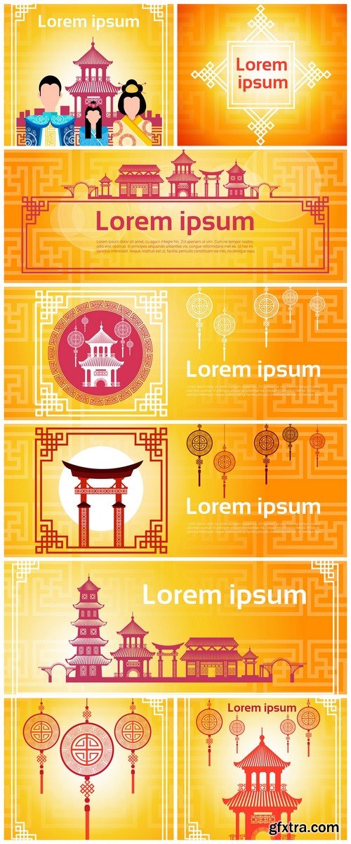 Chinese Traditional Banner Flat Vector Illustration 8X EPS