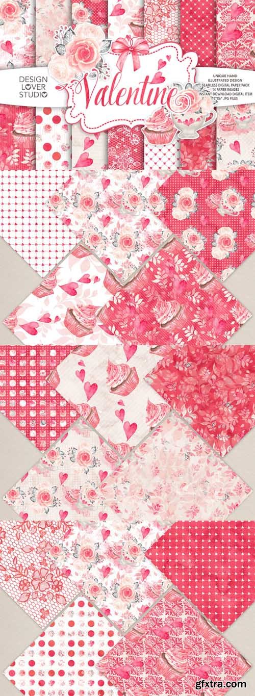 Watercolor Sweet Valentine Digital Paper Pack