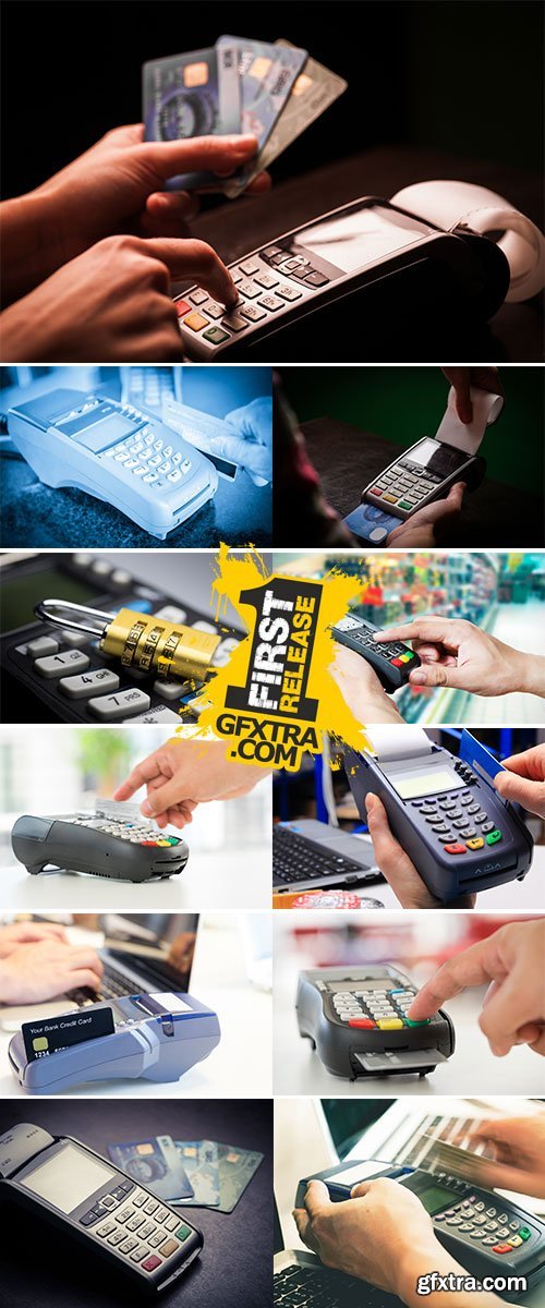 Stock Image Color image of a POS and credit cards