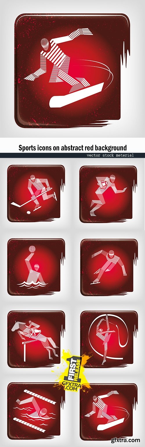 Sports icons on abstract red background