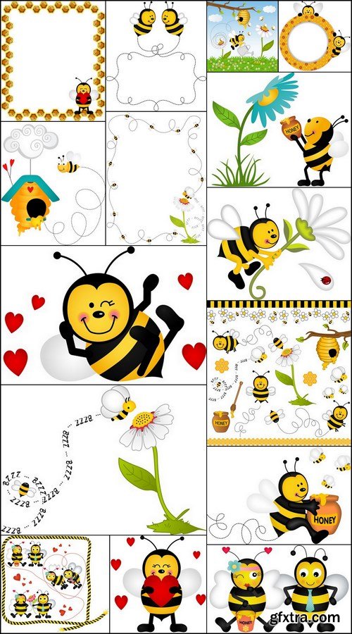 Cute Honey Bee - 15 EPS Vector Stock