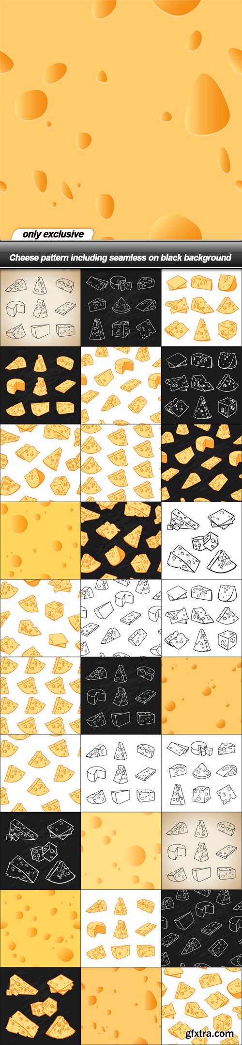 Cheese pattern including seamless on black background - 30 EPS