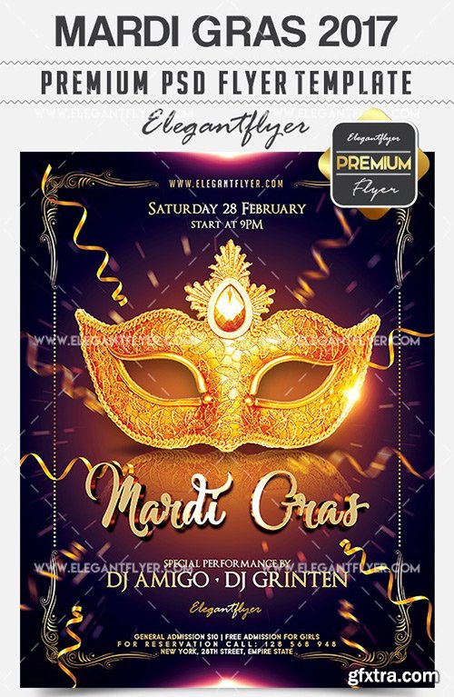 Mardi Gras 2017 – Flyer PSD Template + Facebook Cover