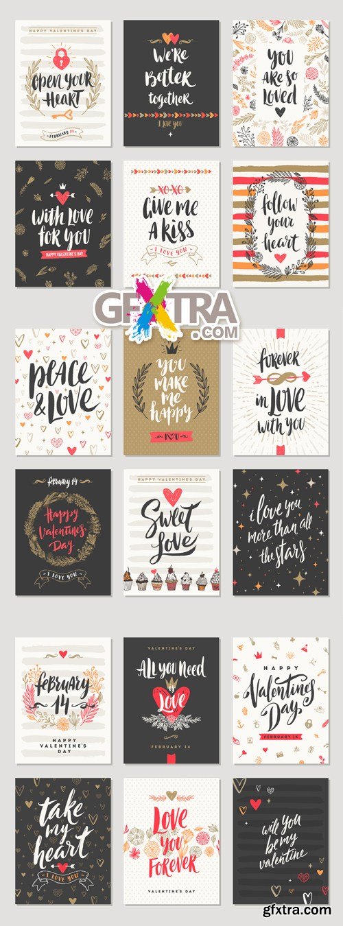 Vintage Valentine's Day Cards Vector