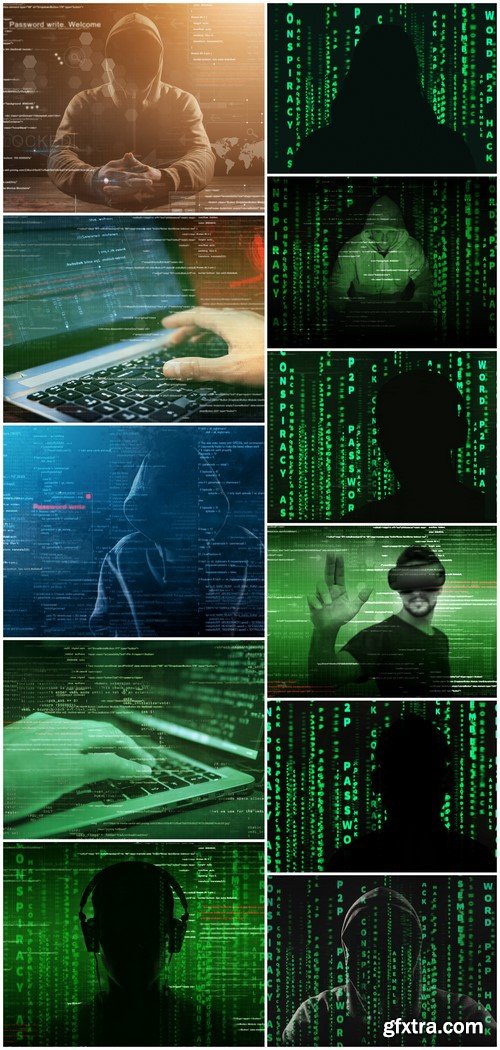 Hacker at work with graphical user interface 11X JPEG
