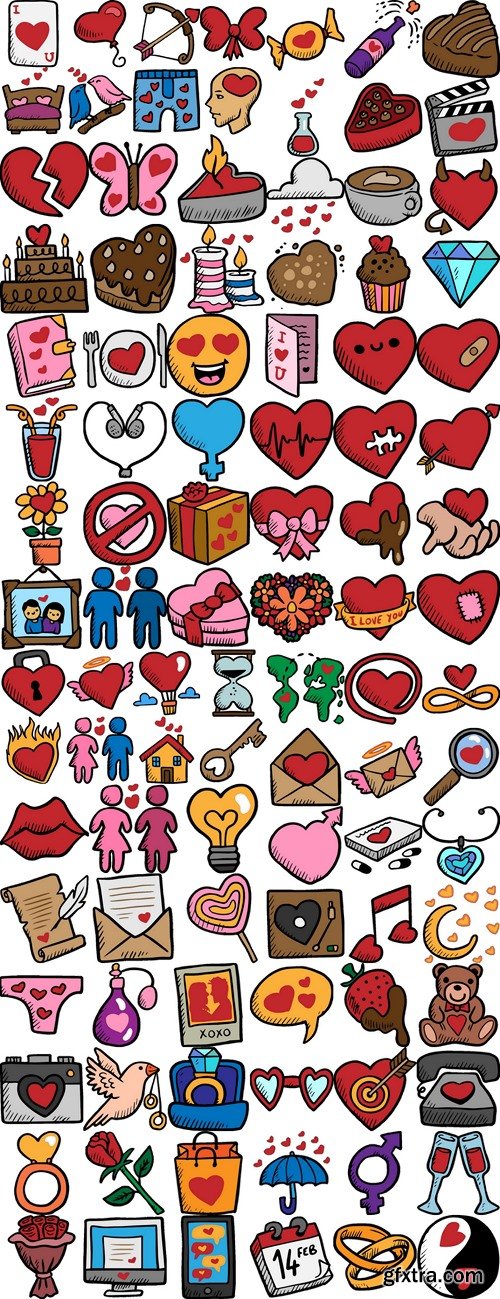 Valentines day set icons and logo