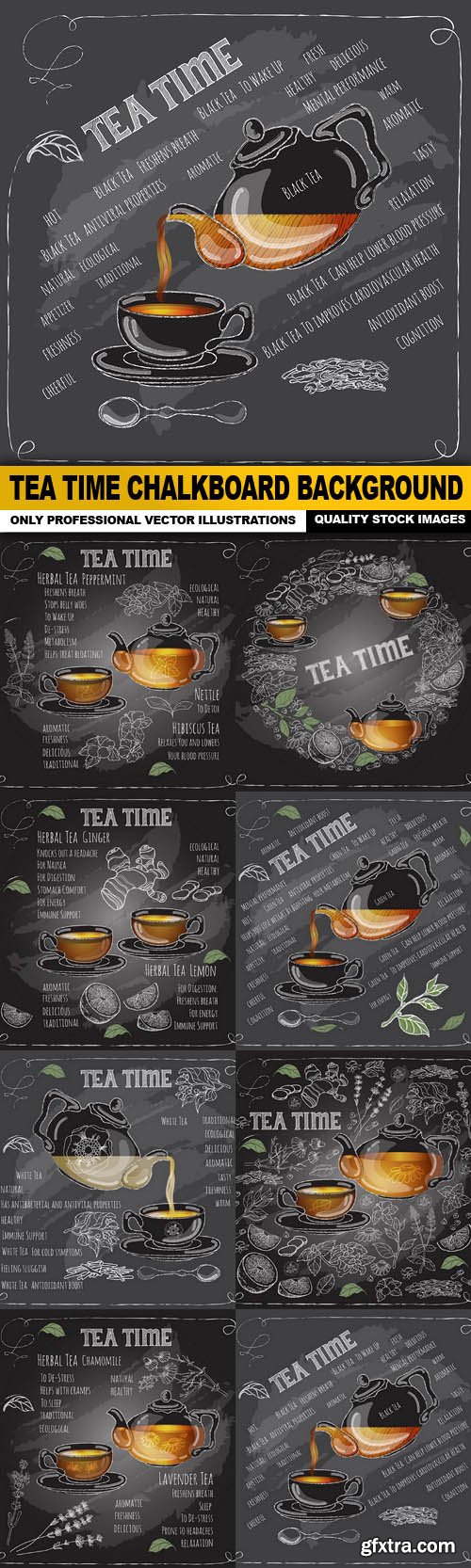 Tea Time Chalkboard Background - 8 Vector