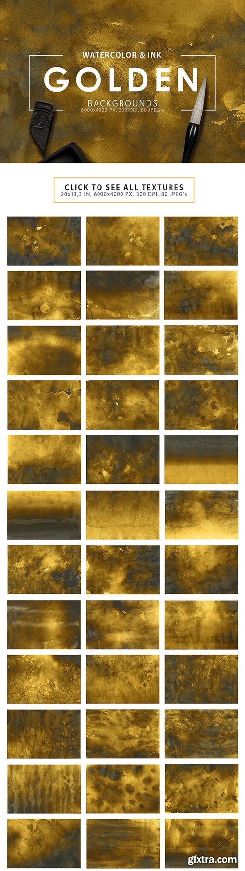 Golden Watercolor & Ink Backgrounds