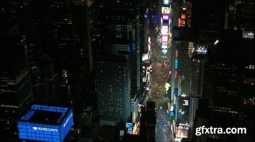 Aerial view of bustling times square at night