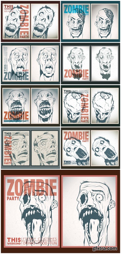 Zombie party placard set 9X EPS