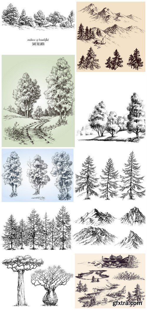 Nature mountains and trees 10X EPS