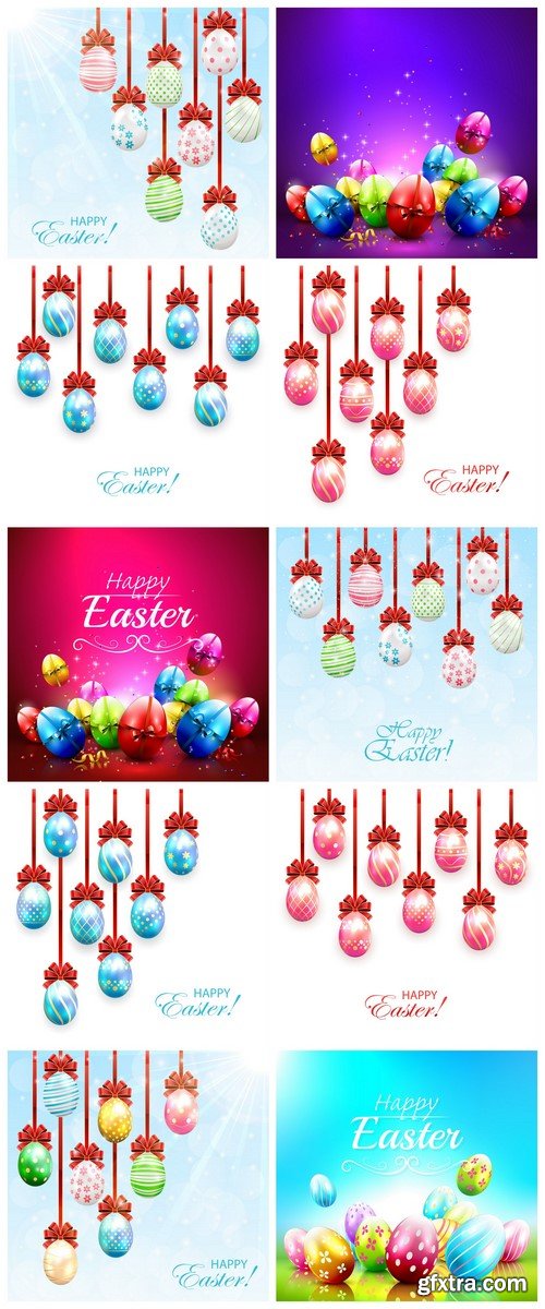 Easter eggs with red bow bright background 10X EPS