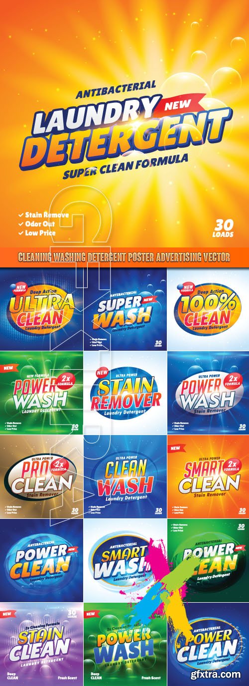 Cleaning washing detergent poster advertising vector