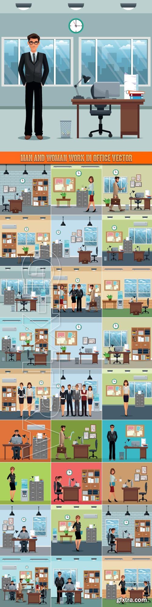 Man and woman work in office vector