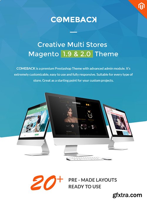 ThemeForest Comeback - Magento 1.9 & Magento 2.1.0 for Electronic,Market media,Audio,Perfume,Jewellery(20 Store) 16262424