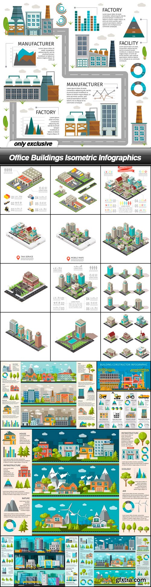 Office Buildings Isometric Infographics - 18 EPS