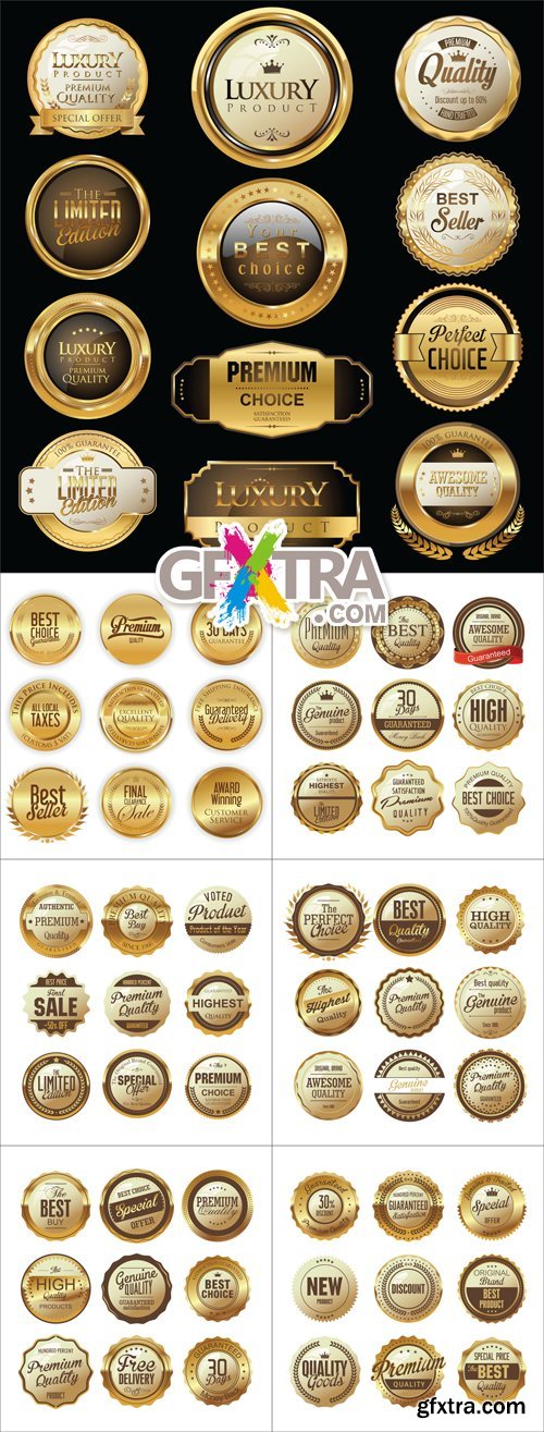 Premium Quality Golden Retro Badges Vector