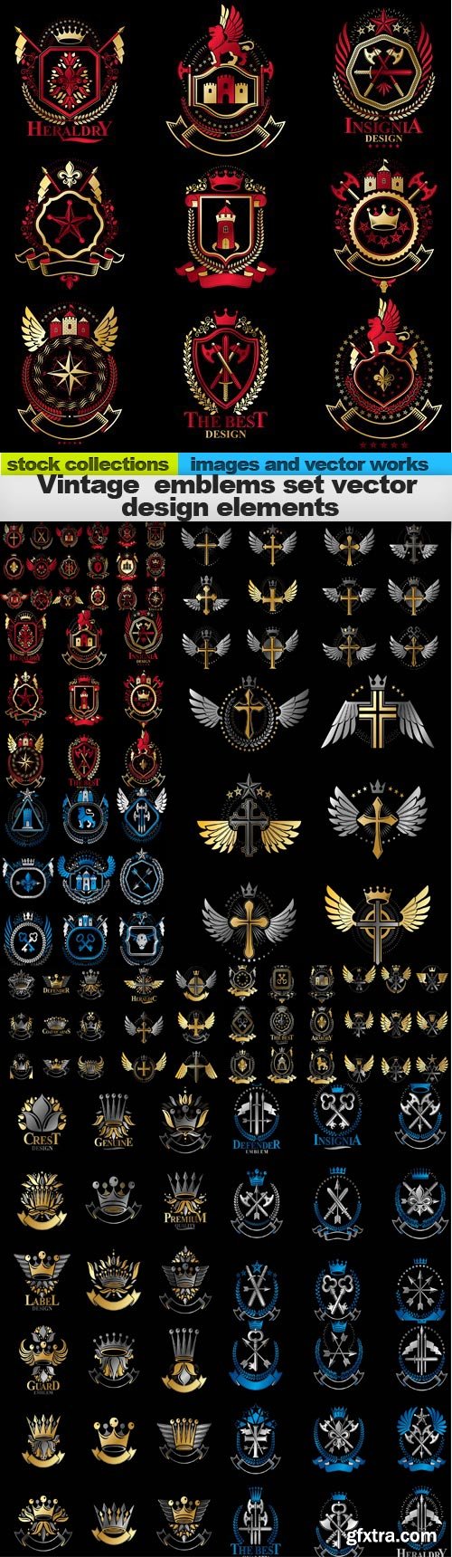 Vintage emblems set vector design elements, 15 x EPS