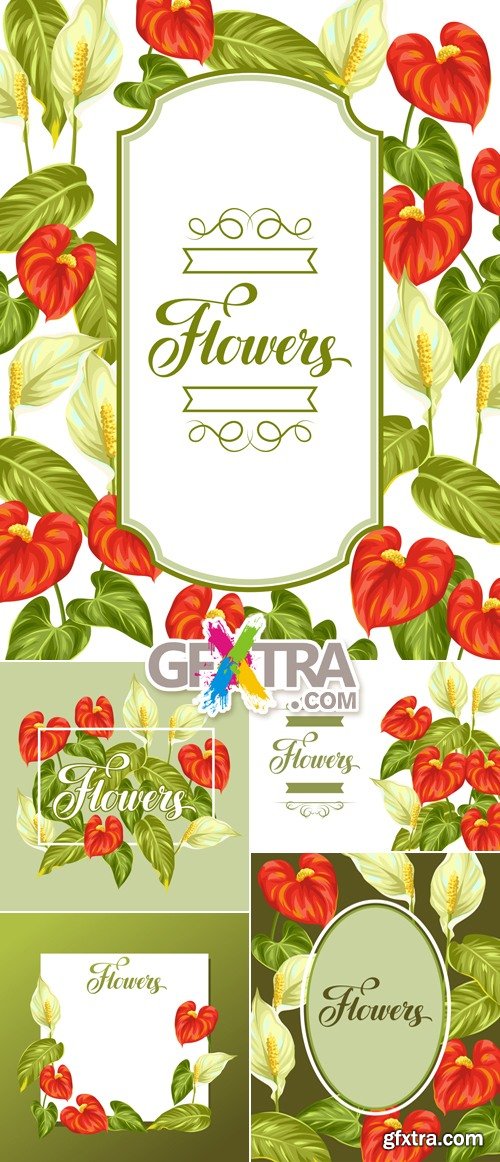 Greeting Cards with Flowers Vector 5