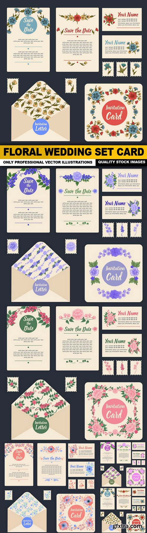 Floral Wedding Set Card - 5 Vector