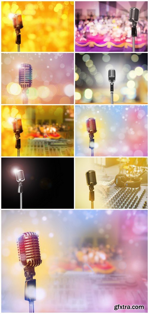 Vintage microphone background bokeh 9X JPEG