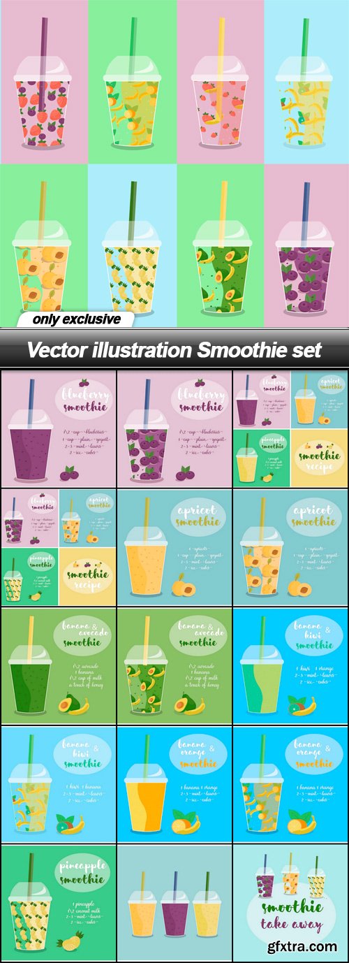 Vector illustration Smoothie set - 16 EPS