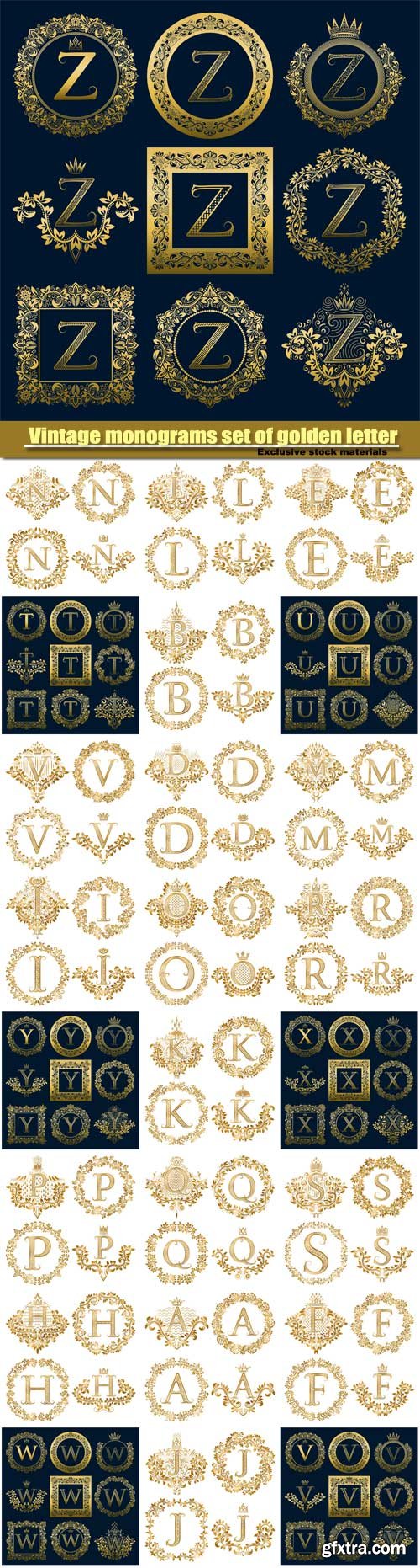 Vintage monograms set of golden letter, heraldic logos