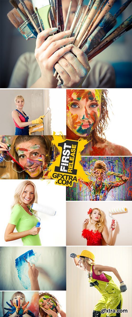 Stock Image Beautiful blonde woman painter