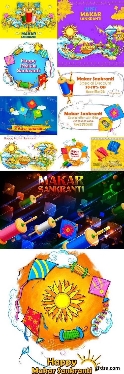 Makar Sankranti wallpaper with colorful kite for festival of India