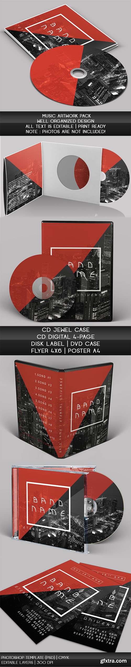 Music Artwork PSD Templates Pack (CD, CD/DVD Case, Disk Label, Flyer & Poster)