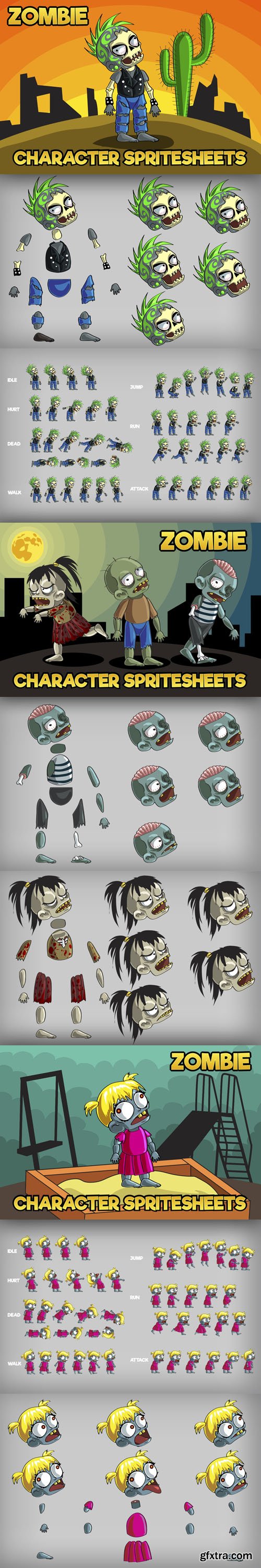 2D Game Zombie Characters With Animations - Sprite Pack [AI/PNG]