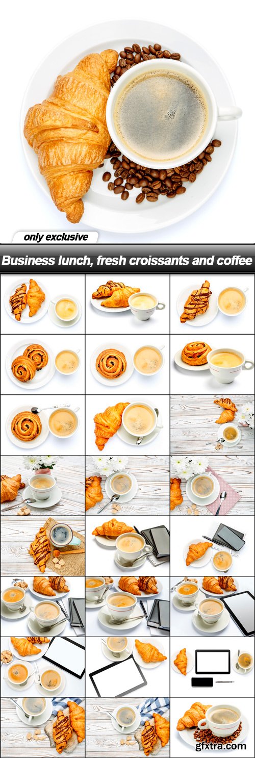 Business lunch, fresh croissants and coffee - 25 UHQ JPEG