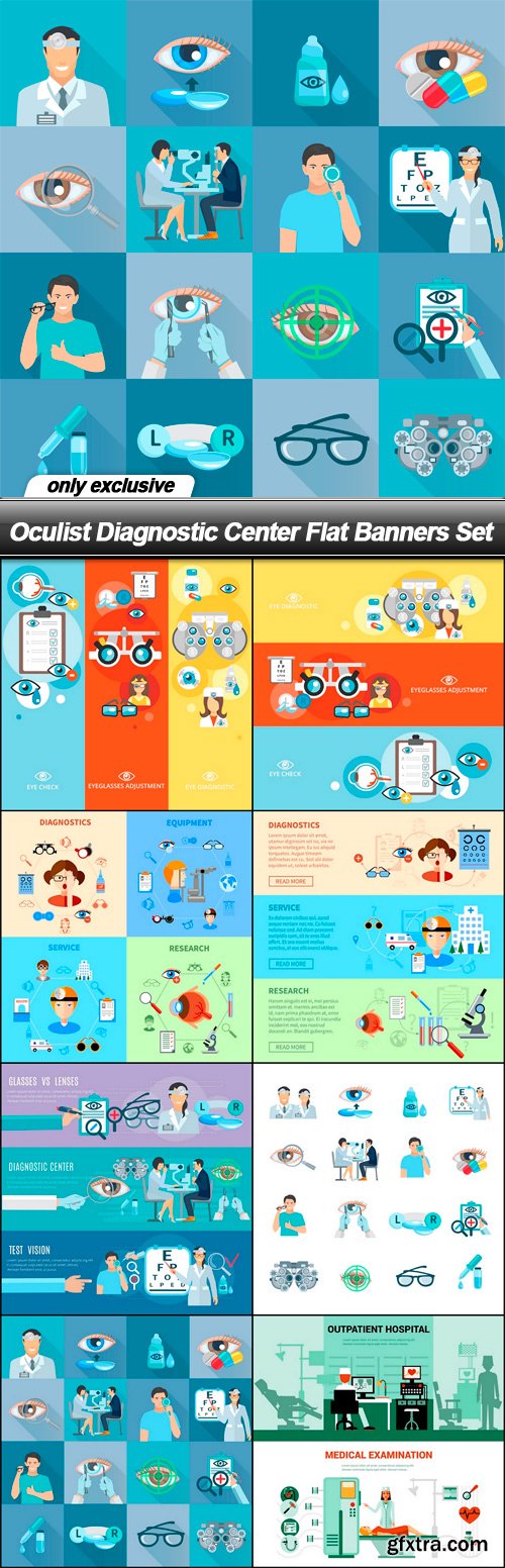 Oculist Diagnostic Center Flat Banners Set - 8 EPS