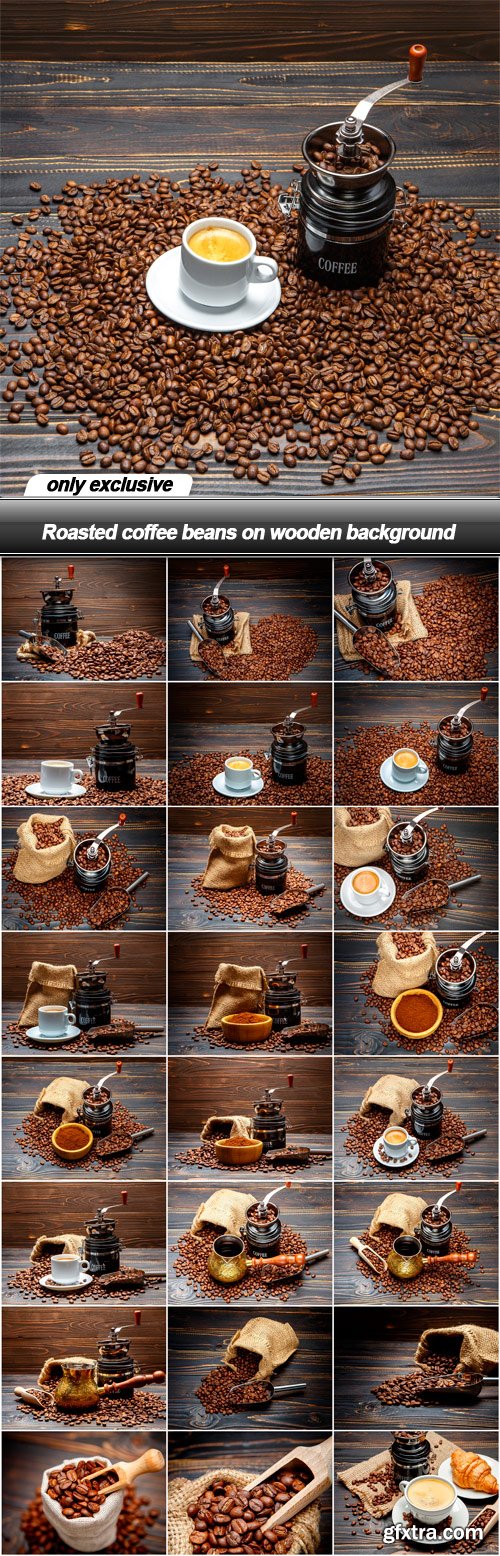 Roasted coffee beans on wooden background - 25 UHQ JPEG