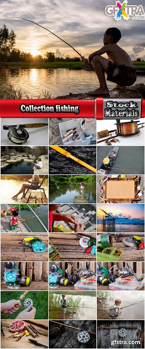 Collection bamboo fishing rod fishing tackle bait lure wobbler fishing line reel 25 HQ Jpeg