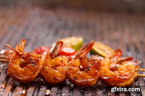 Collection of skewers of seafood prawn red fish octopus squid barbecue 25 HQ Jpeg