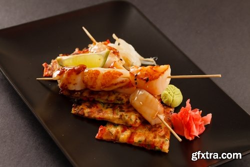 Collection of skewers of seafood prawn red fish octopus squid barbecue 25 HQ Jpeg