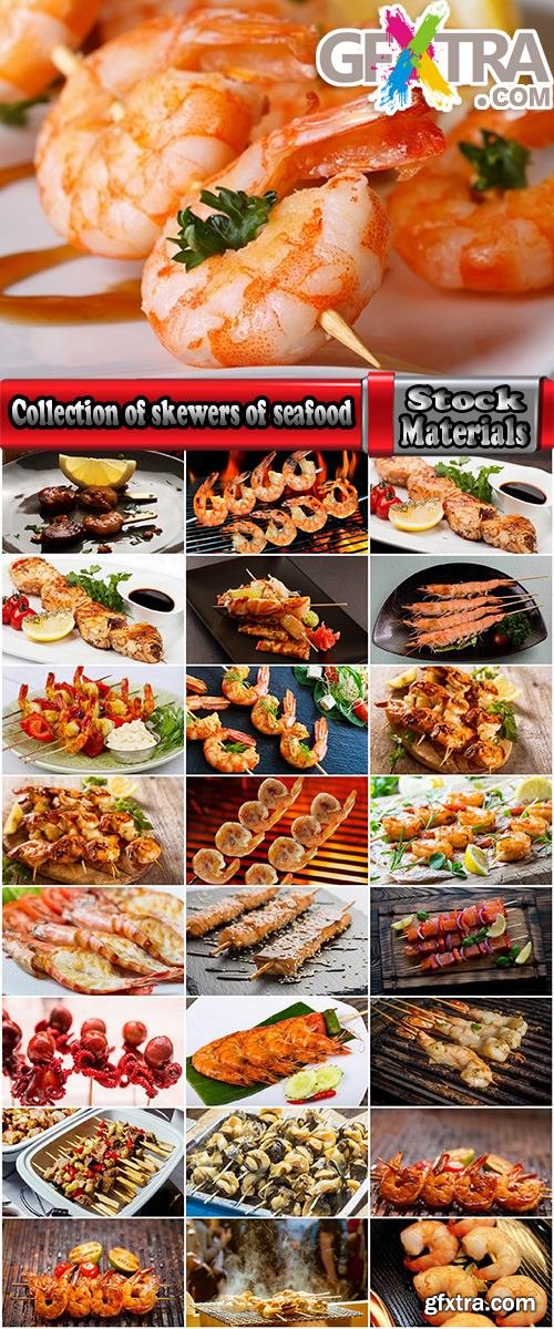 Collection of skewers of seafood prawn red fish octopus squid barbecue 25 HQ Jpeg