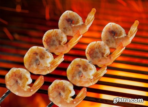 Collection of skewers of seafood prawn red fish octopus squid barbecue 25 HQ Jpeg