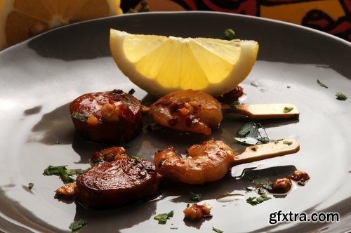 Collection of skewers of seafood prawn red fish octopus squid barbecue 25 HQ Jpeg