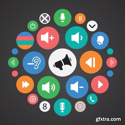 Collection of musical icon web design element logo 25 EPS