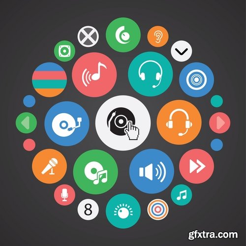 Collection of musical icon web design element logo 25 EPS
