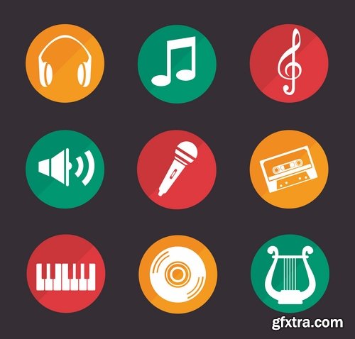 Collection of musical icon web design element logo 25 EPS